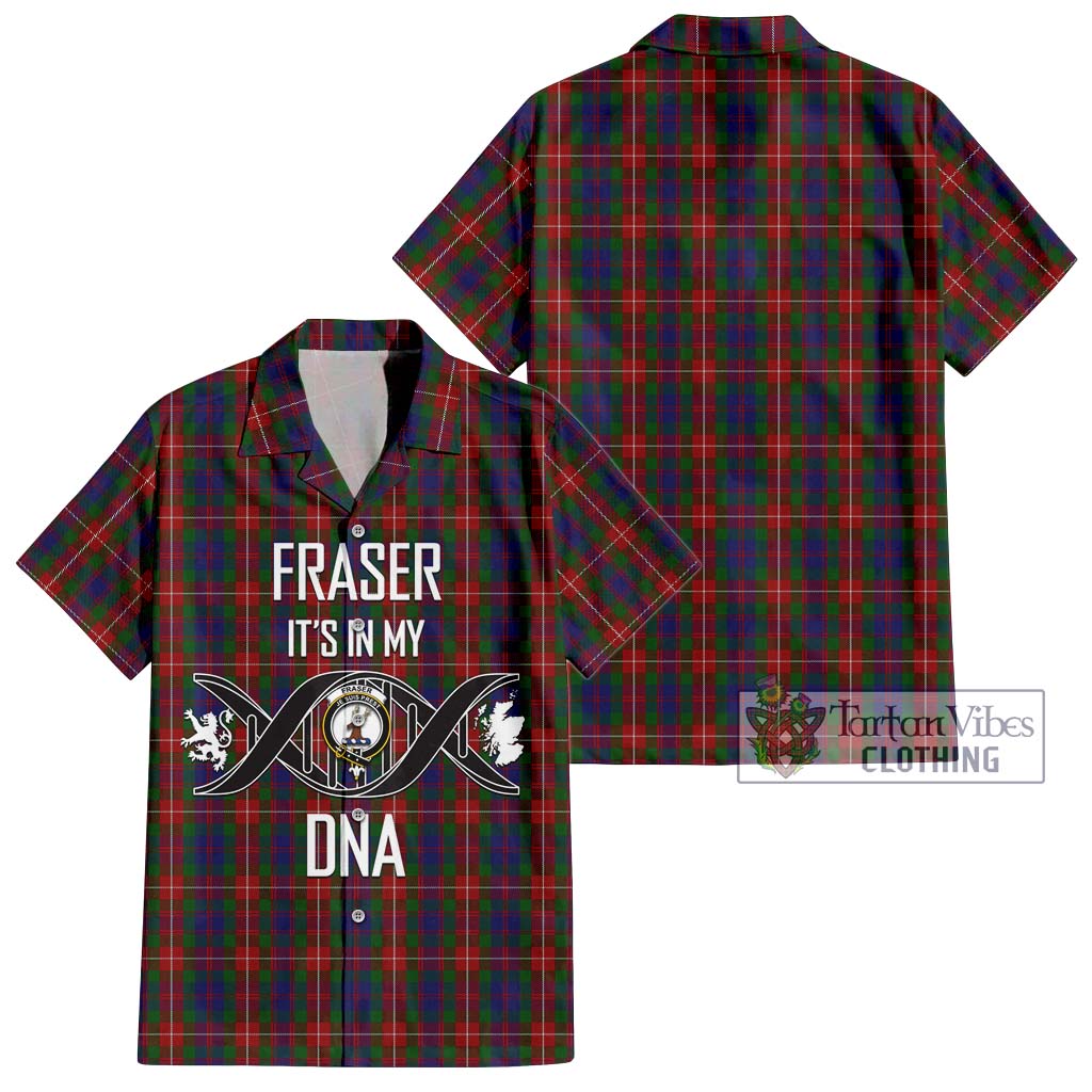 Tartan Vibes Clothing Fraser of Lovat Tartan Short Sleeve Button Shirt with Family Crest DNA In Me Style