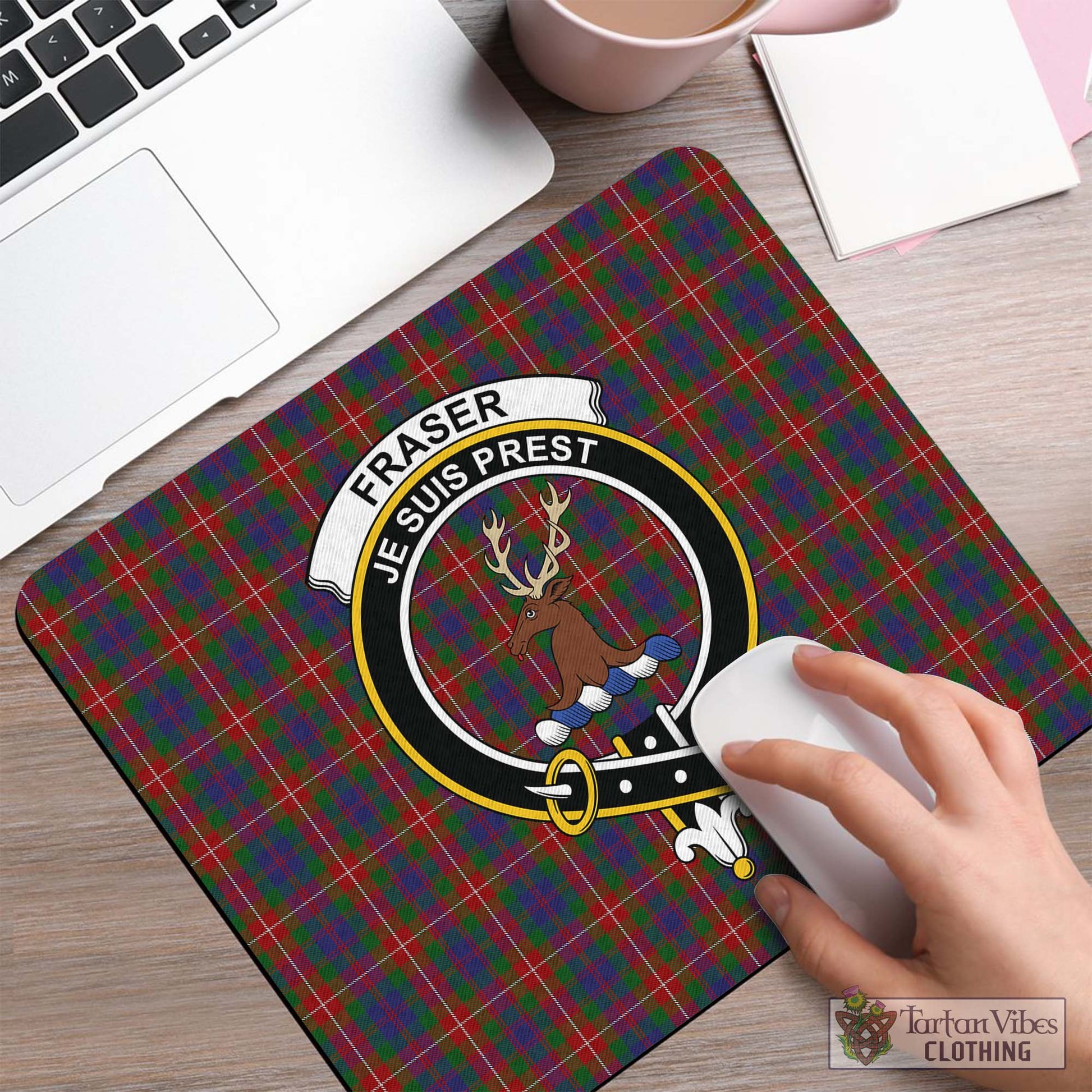 Tartan Vibes Clothing Fraser of Lovat Tartan Mouse Pad with Family Crest