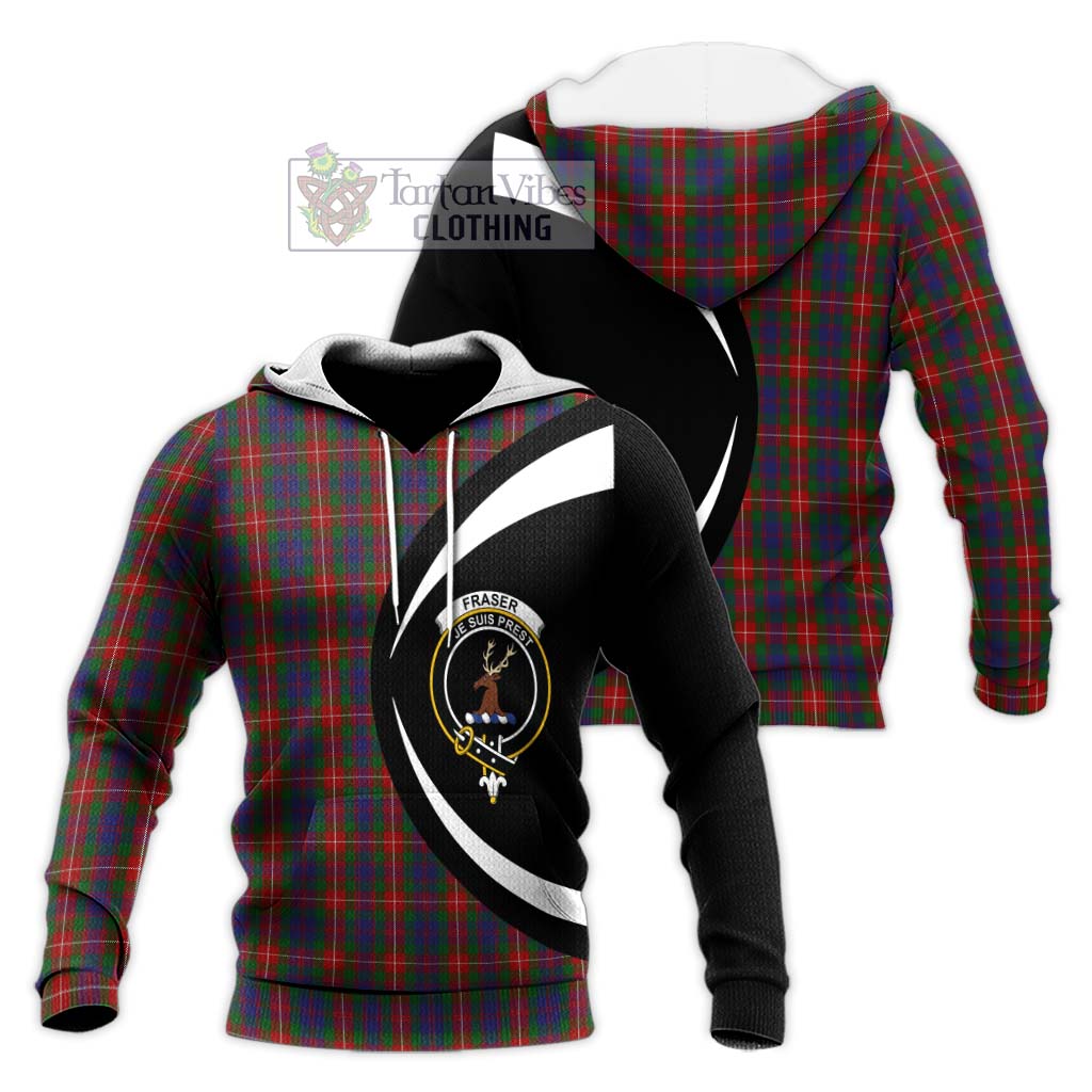 Tartan Vibes Clothing Fraser of Lovat Tartan Knitted Hoodie with Family Crest Circle Style