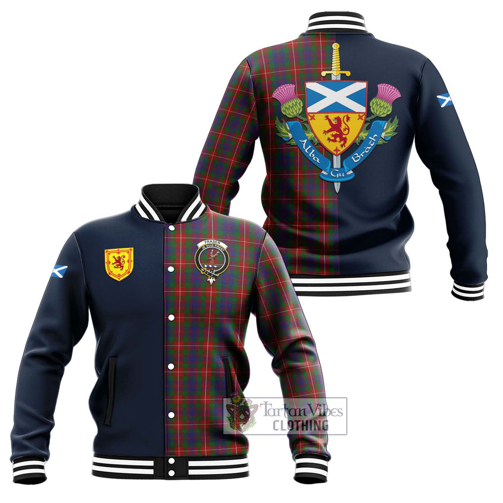 Tartan Vibes Clothing Fraser of Lovat Tartan Baseball Jacket with Scottish Lion Royal Arm Half Style