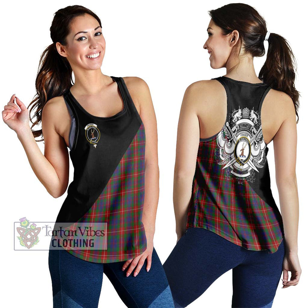 Fraser of Lovat Tartan Women's Racerback Tanks with Family Crest and Military Logo Style 4XL - Tartanvibesclothing Shop