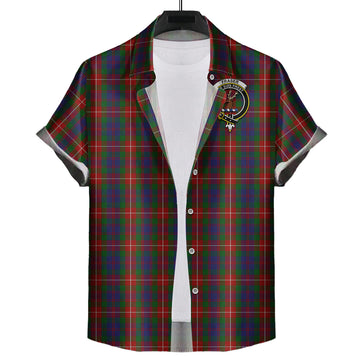 Fraser of Lovat Tartan Short Sleeve Button Down Shirt with Family Crest