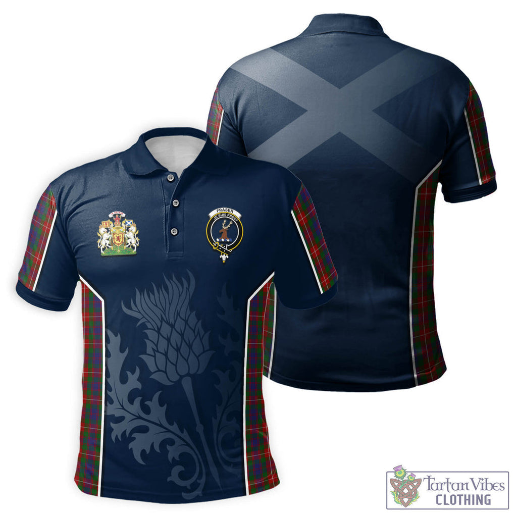 Tartan Vibes Clothing Fraser of Lovat Tartan Men's Polo Shirt with Family Crest and Scottish Thistle Vibes Sport Style