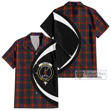 Fraser of Lovat Tartan Short Sleeve Button Up with Family Crest Circle Style