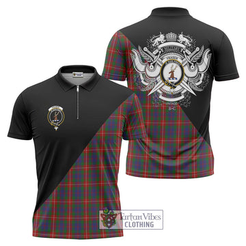 Fraser of Lovat Tartan Zipper Polo Shirt with Family Crest and Military Logo Style