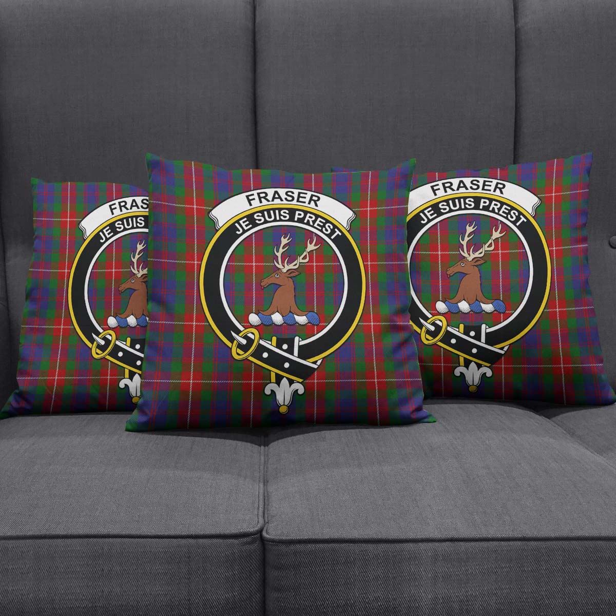 Fraser of Lovat Tartan Pillow Cover with Family Crest Square Pillow Cover - Tartanvibesclothing