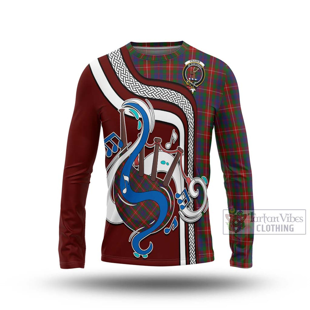 Tartan Vibes Clothing Fraser of Lovat Tartan Long Sleeve T-Shirt with Epic Bagpipe Style