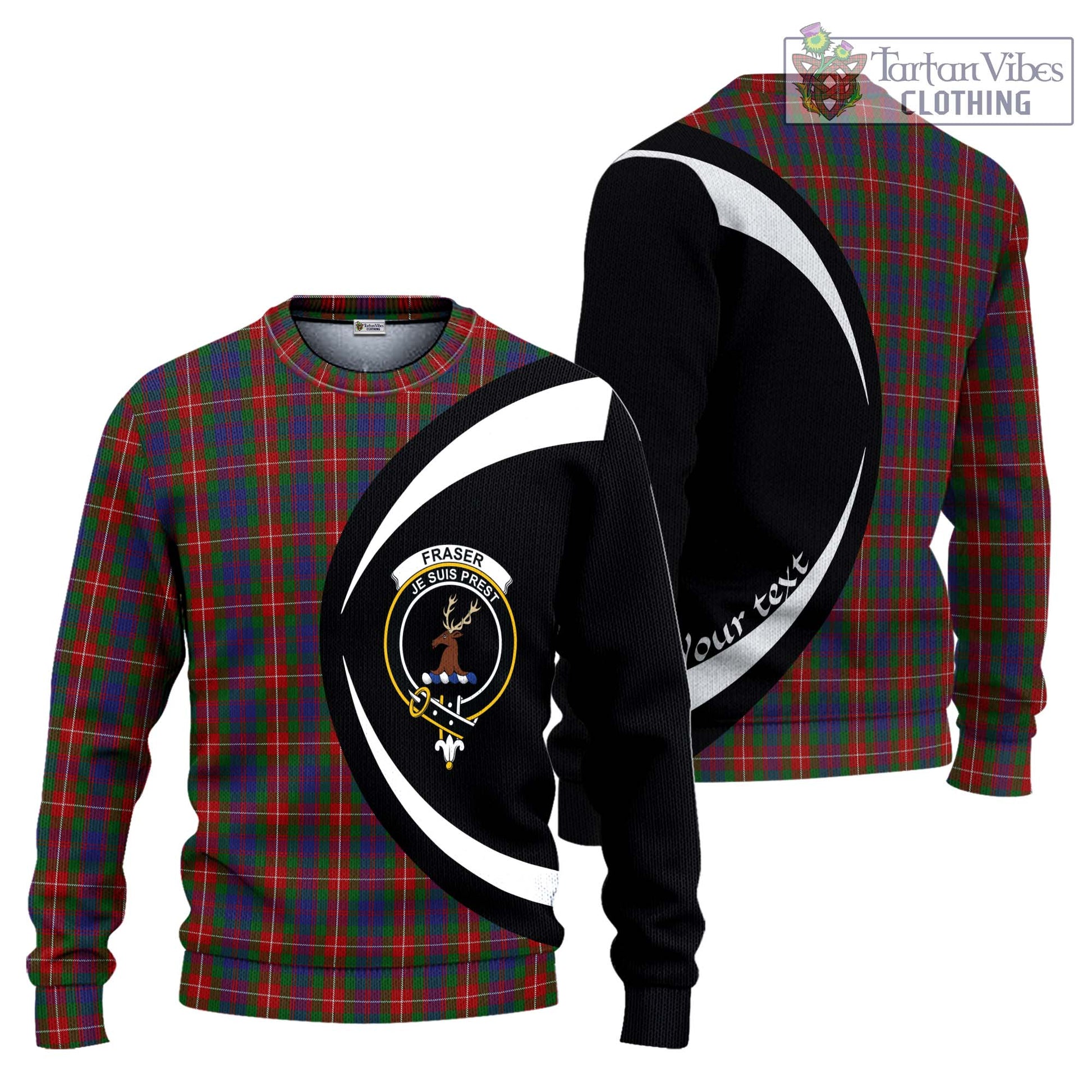 Fraser of Lovat Tartan Ugly Sweater with Family Crest Circle Style Unisex - Tartan Vibes Clothing