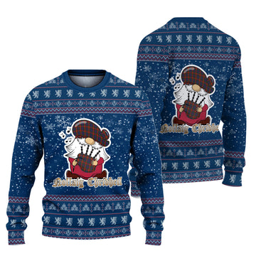 Fraser of Lovat Clan Christmas Family Knitted Sweater with Funny Gnome Playing Bagpipes
