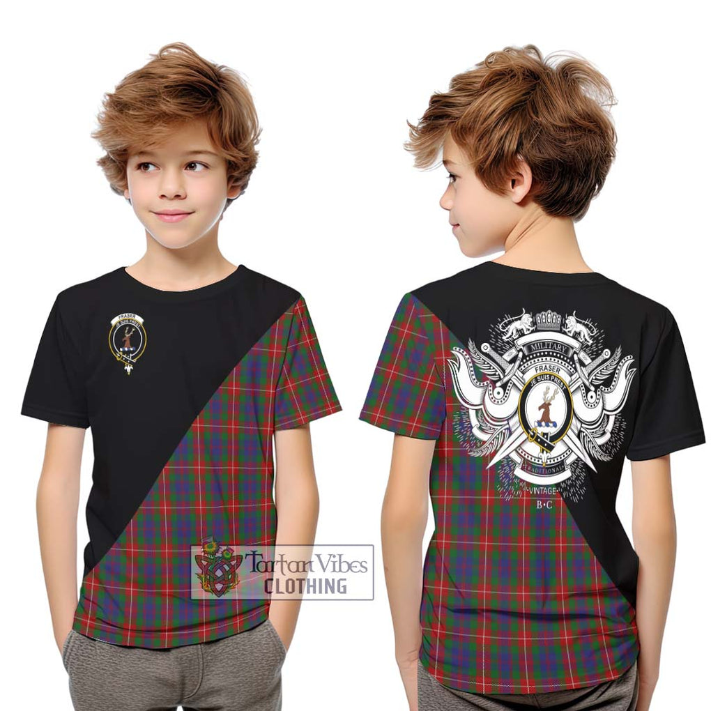 Fraser of Lovat Tartan Kid T-Shirt with Family Crest and Military Logo Style Youth XL Size14 - Tartanvibesclothing Shop