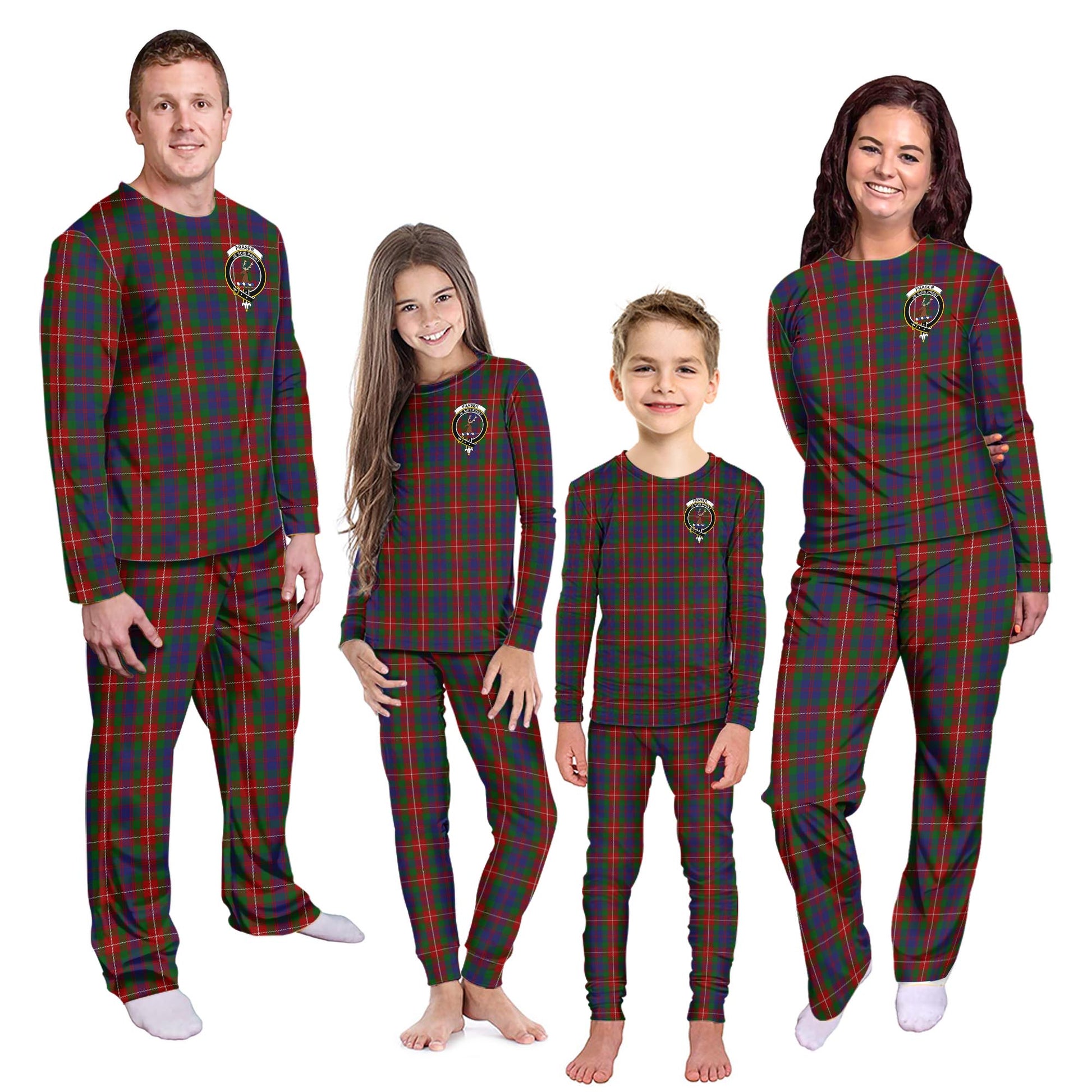 Fraser of Lovat Tartan Pajamas Family Set with Family Crest - Tartanvibesclothing