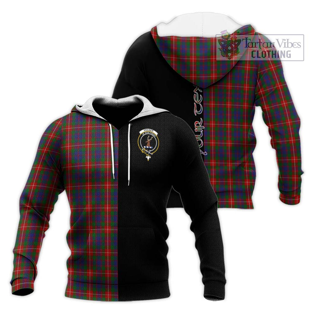 Fraser of Lovat Tartan Knitted Hoodie with Family Crest and Half Of Me Style Unisex Knitted Pullover Hoodie - Tartanvibesclothing Shop