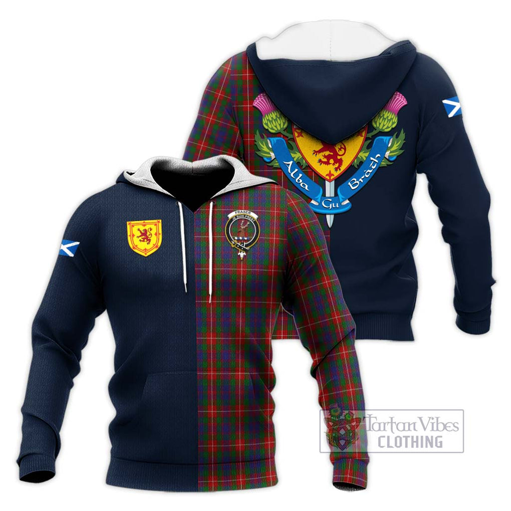 Tartan Vibes Clothing Fraser of Lovat Tartan Knitted Hoodie with Scottish Lion Royal Arm Half Style