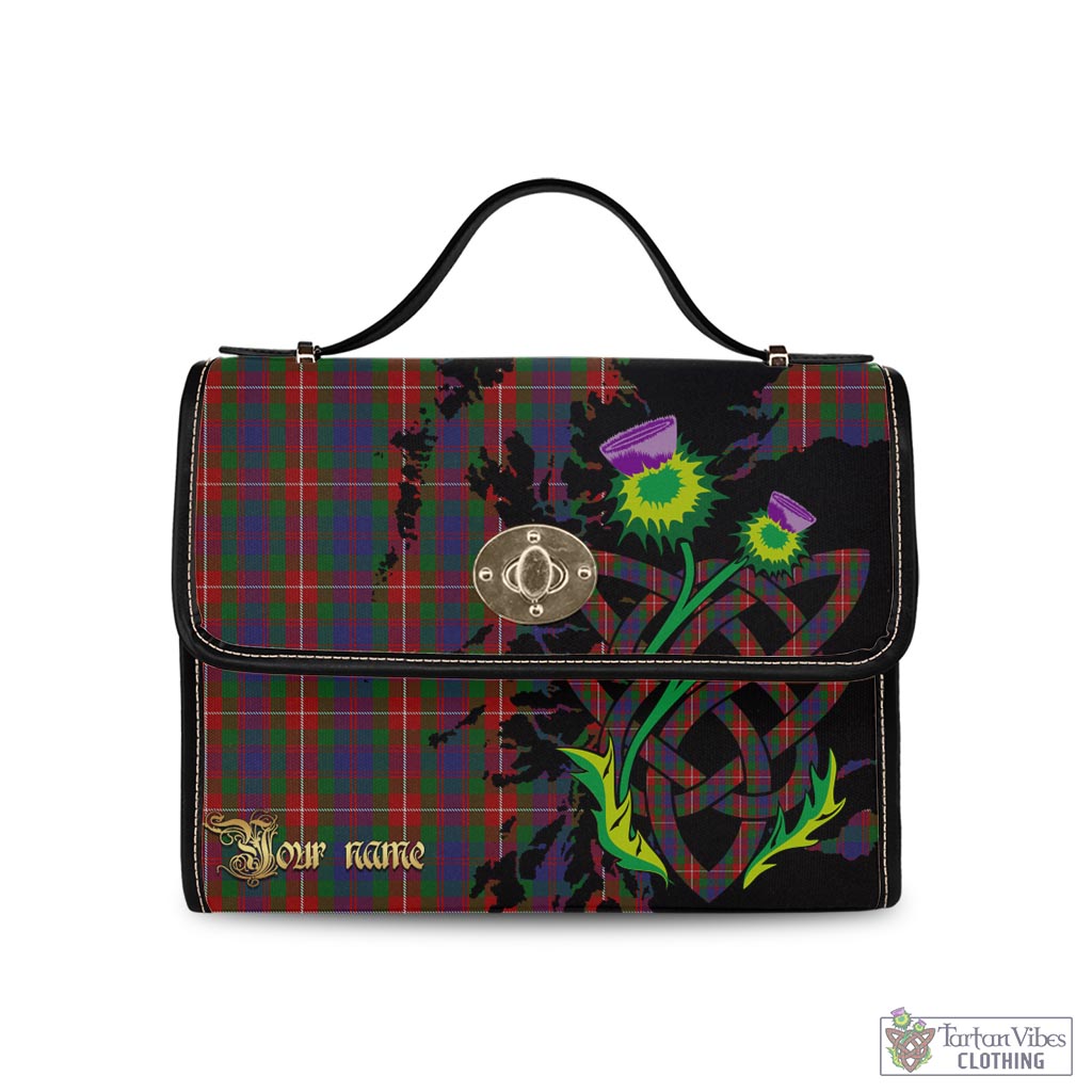 Tartan Vibes Clothing Fraser of Lovat Tartan Waterproof Canvas Bag with Scotland Map and Thistle Celtic Accents