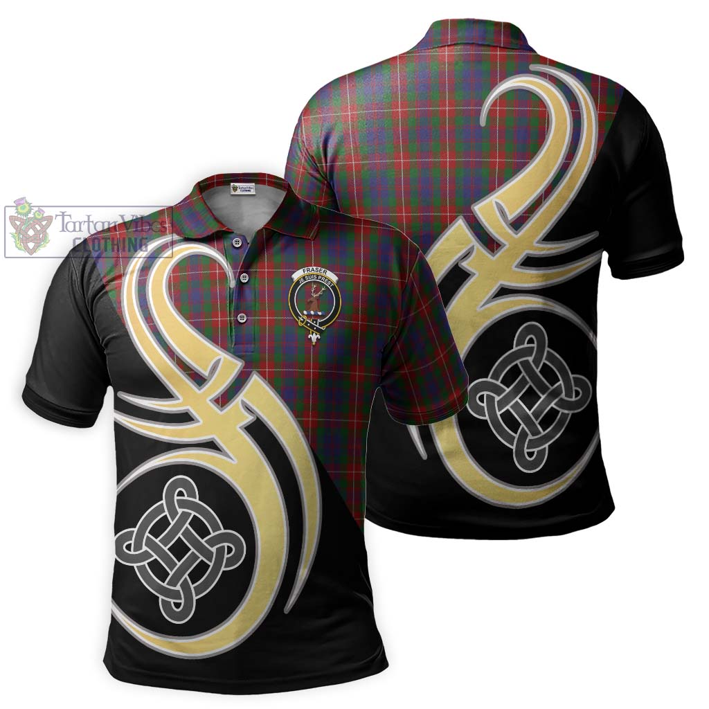 Tartan Vibes Clothing Fraser of Lovat Tartan Polo Shirt with Family Crest and Celtic Symbol Style