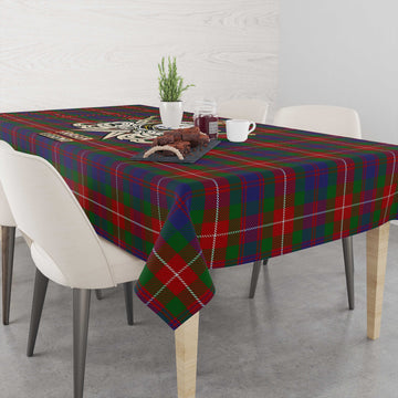 Fraser of Lovat Tartan Tablecloth with Clan Crest and the Golden Sword of Courageous Legacy