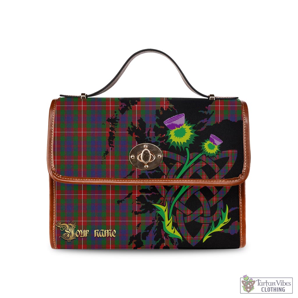 Tartan Vibes Clothing Fraser of Lovat Tartan Waterproof Canvas Bag with Scotland Map and Thistle Celtic Accents