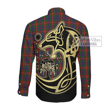 Fraser of Lovat Tartan Long Sleeve Button Shirt with Family Crest Celtic Wolf Style