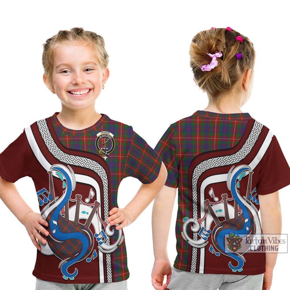 Tartan Vibes Clothing Fraser of Lovat Tartan Kid T-Shirt with Epic Bagpipe Style