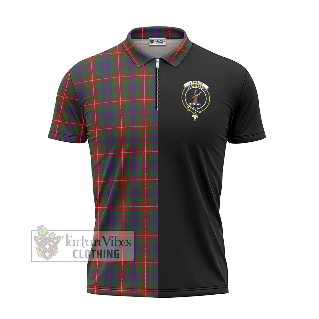 Fraser of Lovat Tartan Zipper Polo Shirt with Family Crest and Half Of Me Style - Tartanvibesclothing Shop