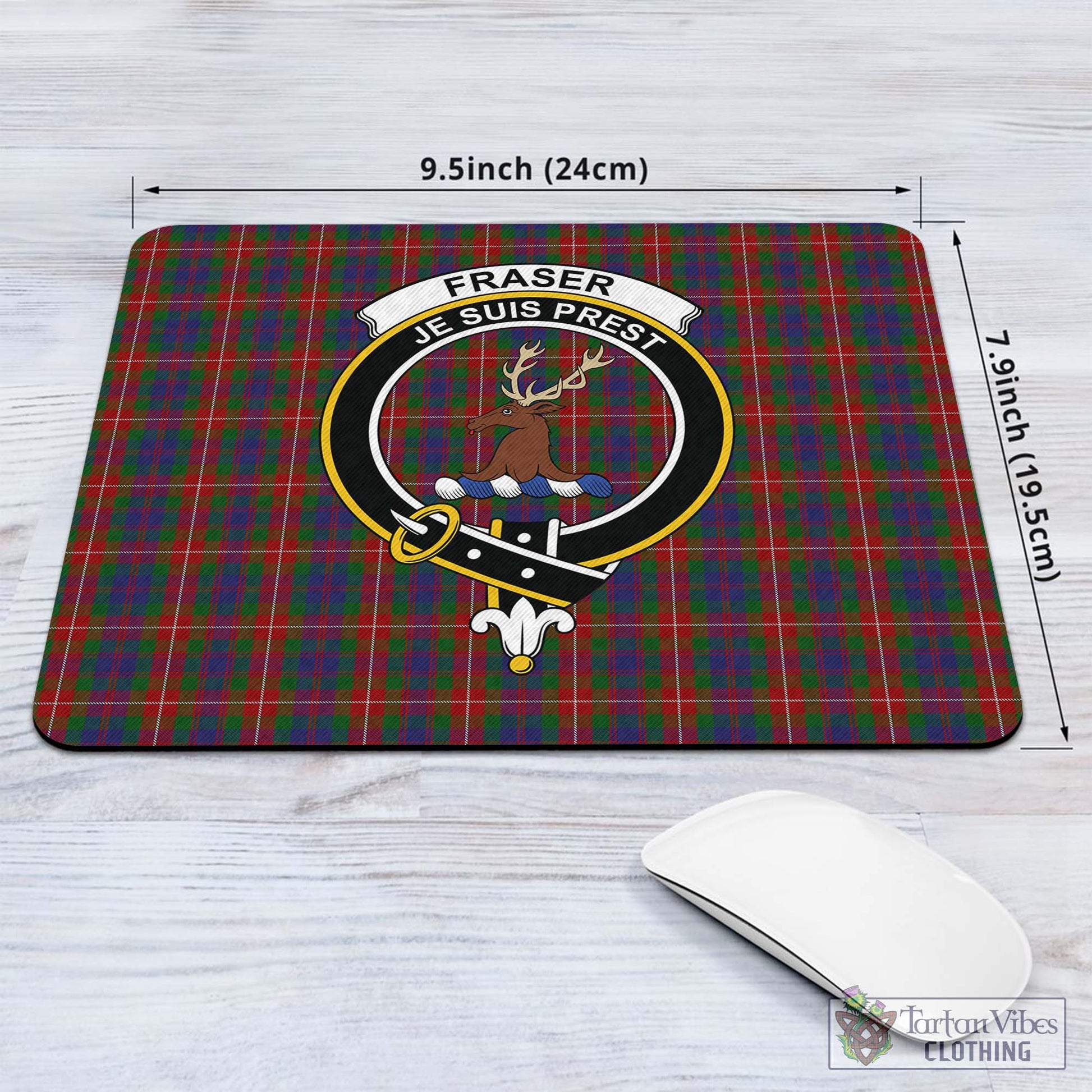 Tartan Vibes Clothing Fraser of Lovat Tartan Mouse Pad with Family Crest