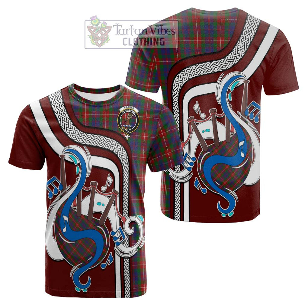 Tartan Vibes Clothing Fraser of Lovat Tartan Cotton T-shirt with Epic Bagpipe Style