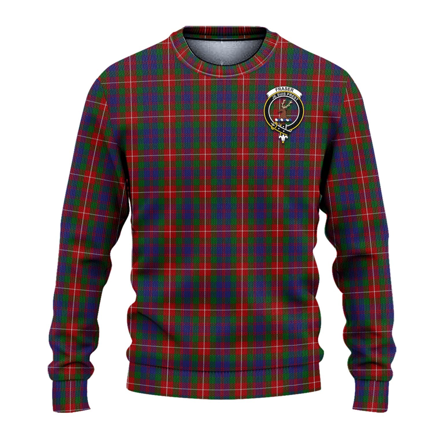 Fraser of Lovat Tartan Knitted Sweater with Family Crest - Tartanvibesclothing