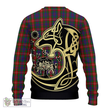 Fraser of Lovat Tartan Knitted Sweater with Family Crest Celtic Wolf Style