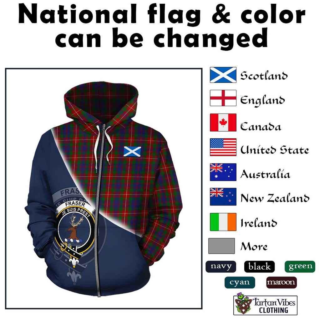 Fraser of Lovat Tartan Hoodie with Personalised National Flag and Family Crest Half Style - Tartanvibesclothing Shop