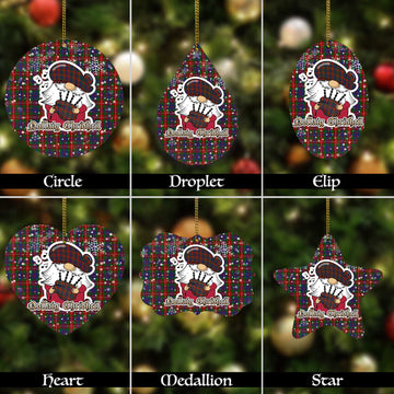 Fraser of Lovat Tartan Christmas Ornaments with Scottish Gnome Playing Bagpipes