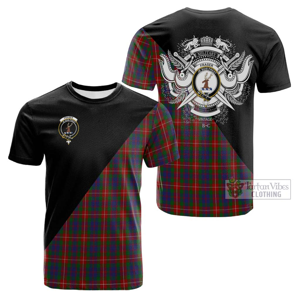 Tartan Vibes Clothing Fraser of Lovat Tartan Cotton T-shirt with Family Crest and Military Logo Style