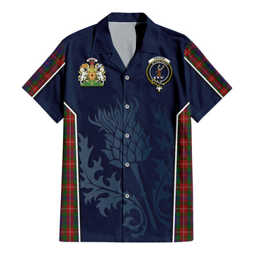 Fraser of Lovat Tartan Short Sleeve Button Up Shirt with Family Crest and Scottish Thistle Vibes Sport Style