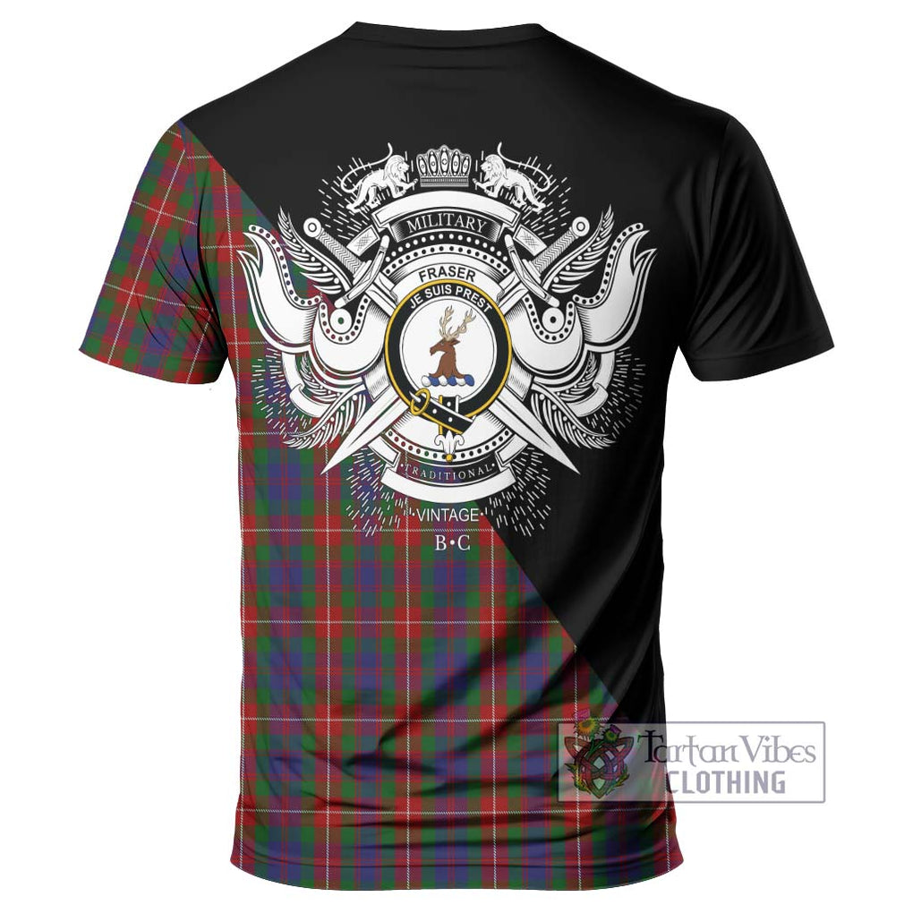 Fraser of Lovat Tartan T-Shirt with Family Crest and Military Logo Style - Tartanvibesclothing Shop