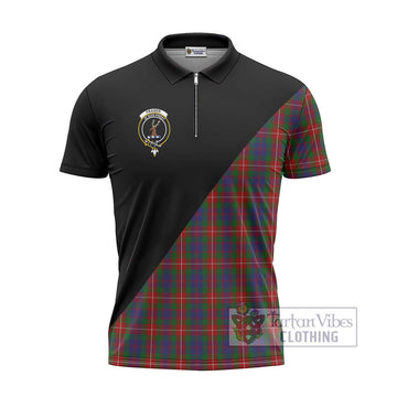 Fraser of Lovat Tartan Zipper Polo Shirt with Family Crest and Military Logo Style