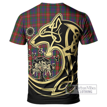 Fraser of Lovat Tartan T-Shirt with Family Crest Celtic Wolf Style