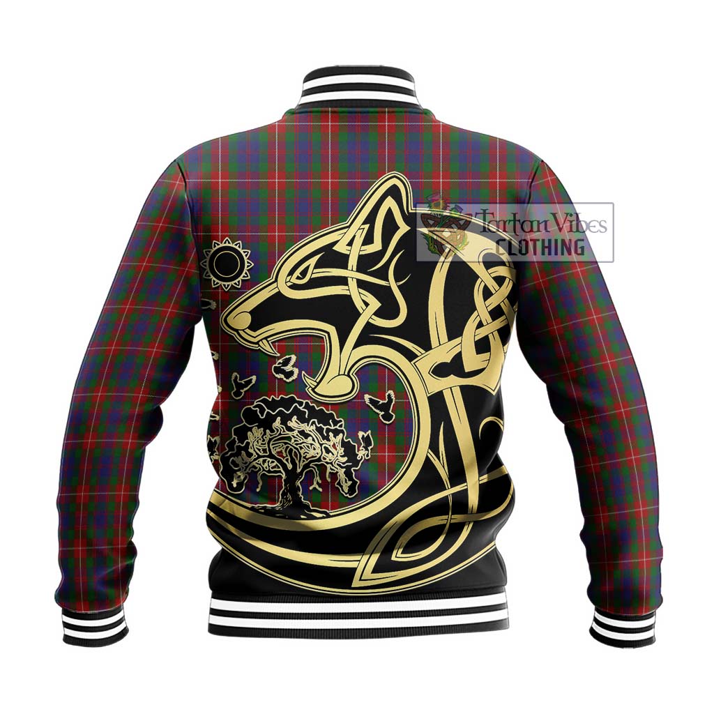 Tartan Vibes Clothing Fraser of Lovat Tartan Baseball Jacket with Family Crest Celtic Wolf Style