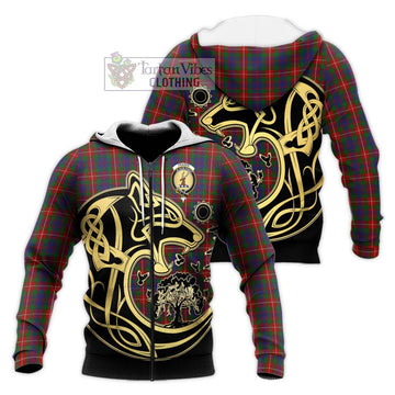 Fraser of Lovat Tartan Knitted Hoodie with Family Crest Celtic Wolf Style