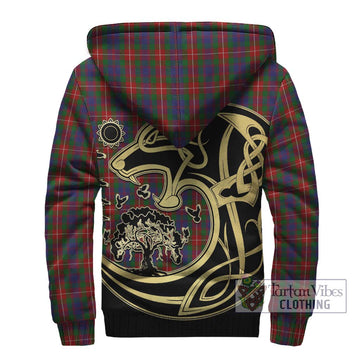 Fraser of Lovat Tartan Sherpa Hoodie with Family Crest Celtic Wolf Style