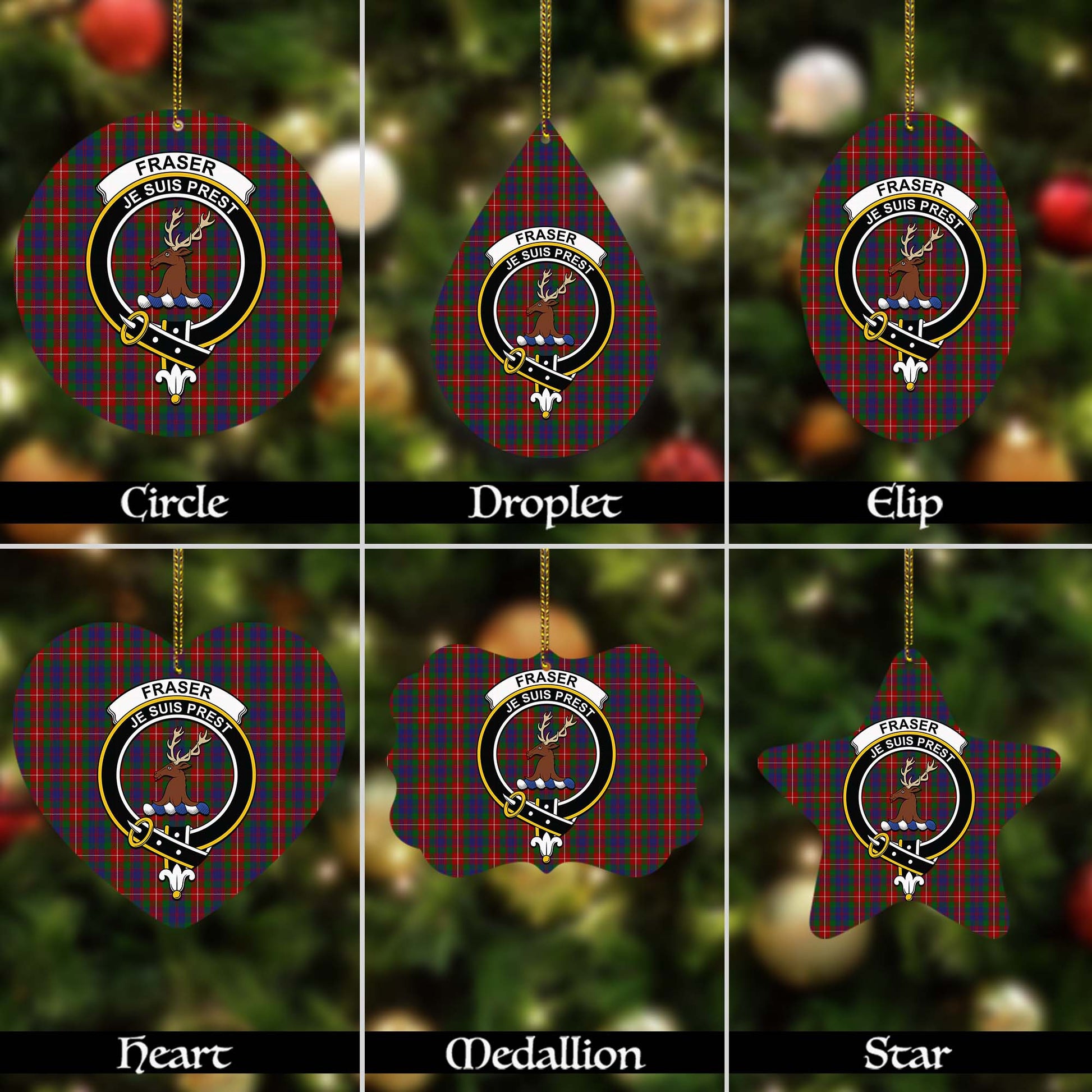 Fraser of Lovat Tartan Christmas Ornaments with Family Crest - Tartanvibesclothing
