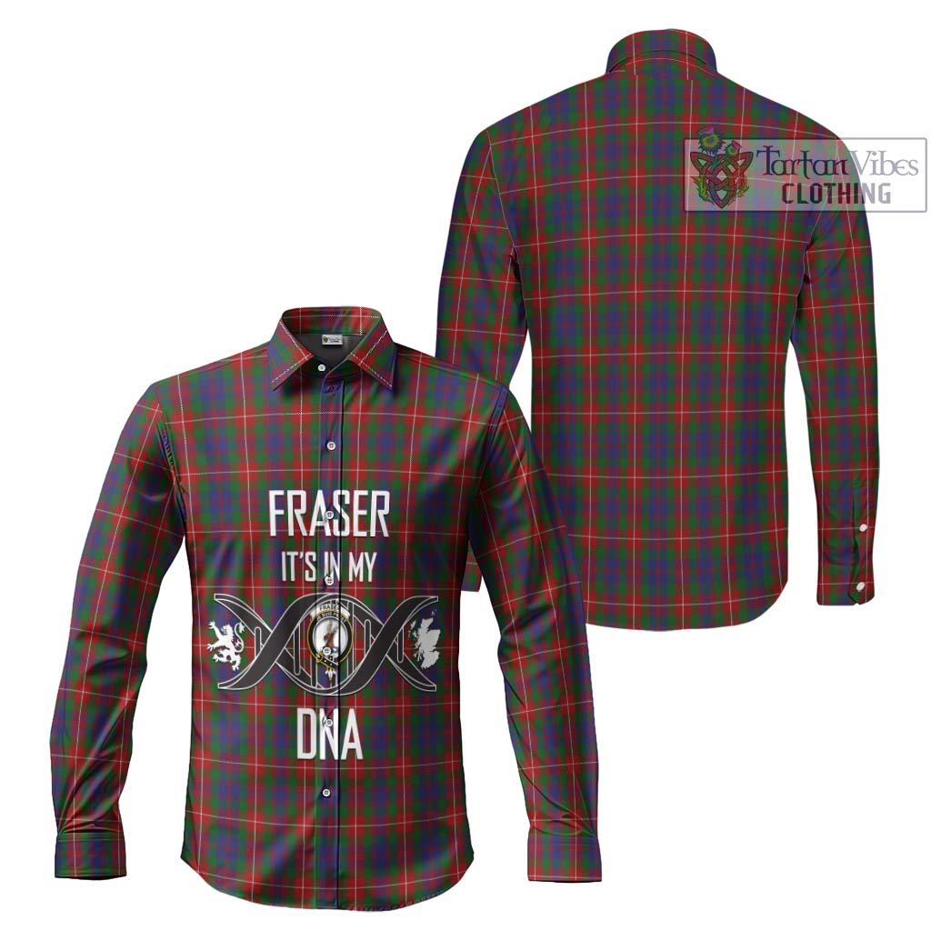 Tartan Vibes Clothing Fraser of Lovat Tartan Long Sleeve Button Shirt with Family Crest DNA In Me Style