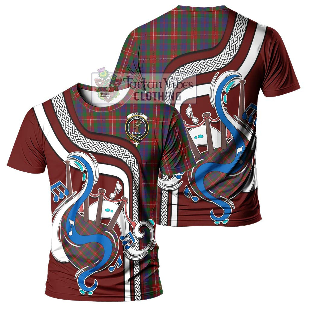 Fraser of Lovat Tartan T-Shirt with Epic Bagpipe Style - Tartanvibesclothing Shop