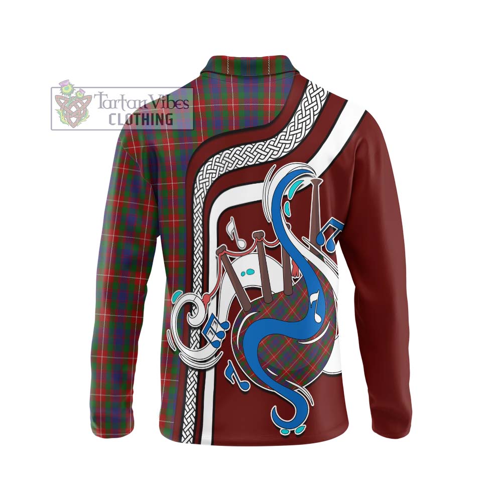 Tartan Vibes Clothing Fraser of Lovat Tartan Long Sleeve Polo Shirt with Epic Bagpipe Style