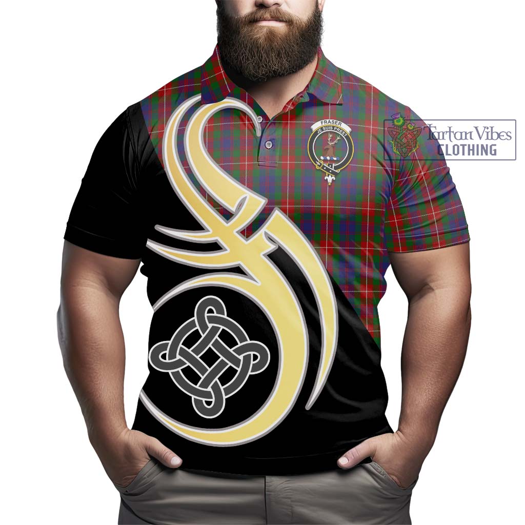 Tartan Vibes Clothing Fraser of Lovat Tartan Polo Shirt with Family Crest and Celtic Symbol Style