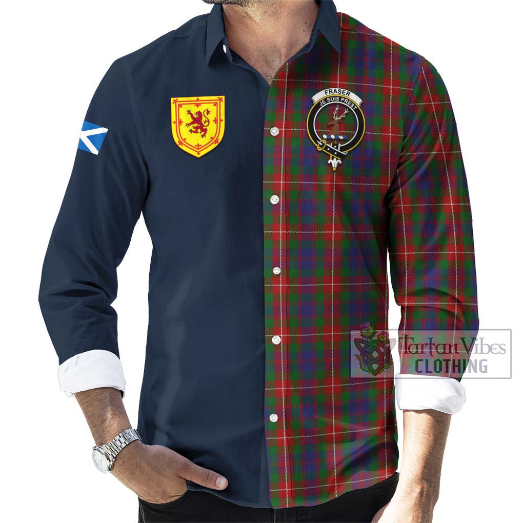 Tartan Vibes Clothing Fraser of Lovat Tartan Long Sleeve Button Shirt with Scottish Lion Royal Arm Half Style