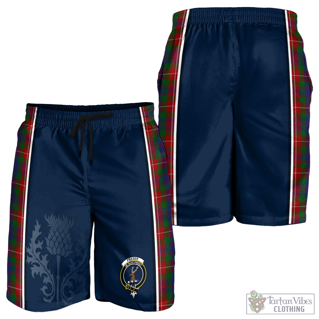 Tartan Vibes Clothing Fraser of Lovat Tartan Men's Shorts with Family Crest and Scottish Thistle Vibes Sport Style