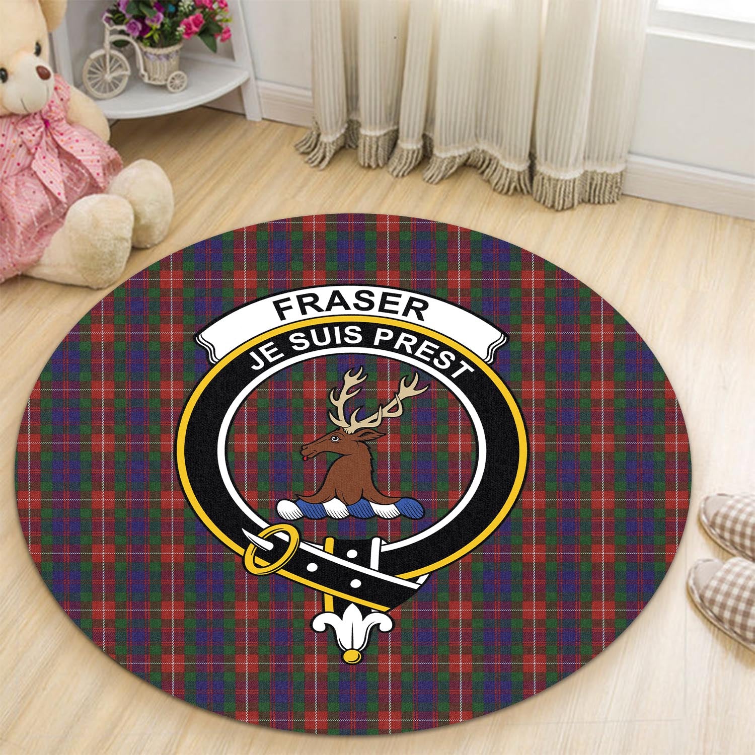 fraser-of-lovat-tartan-round-rug-with-family-crest