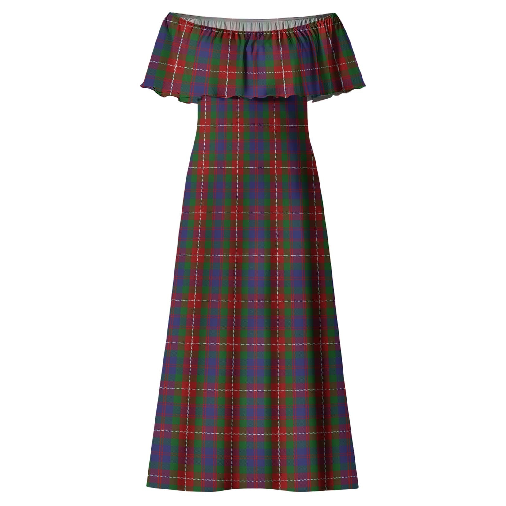 Fraser of Lovat Tartan Off Shoulder Long Dress - Tartanvibesclothing