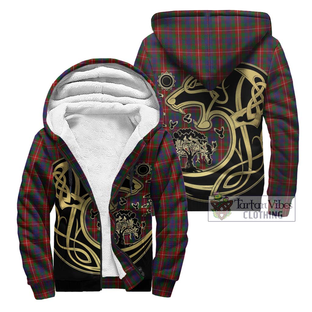 Tartan Vibes Clothing Fraser of Lovat Tartan Sherpa Hoodie with Family Crest Celtic Wolf Style