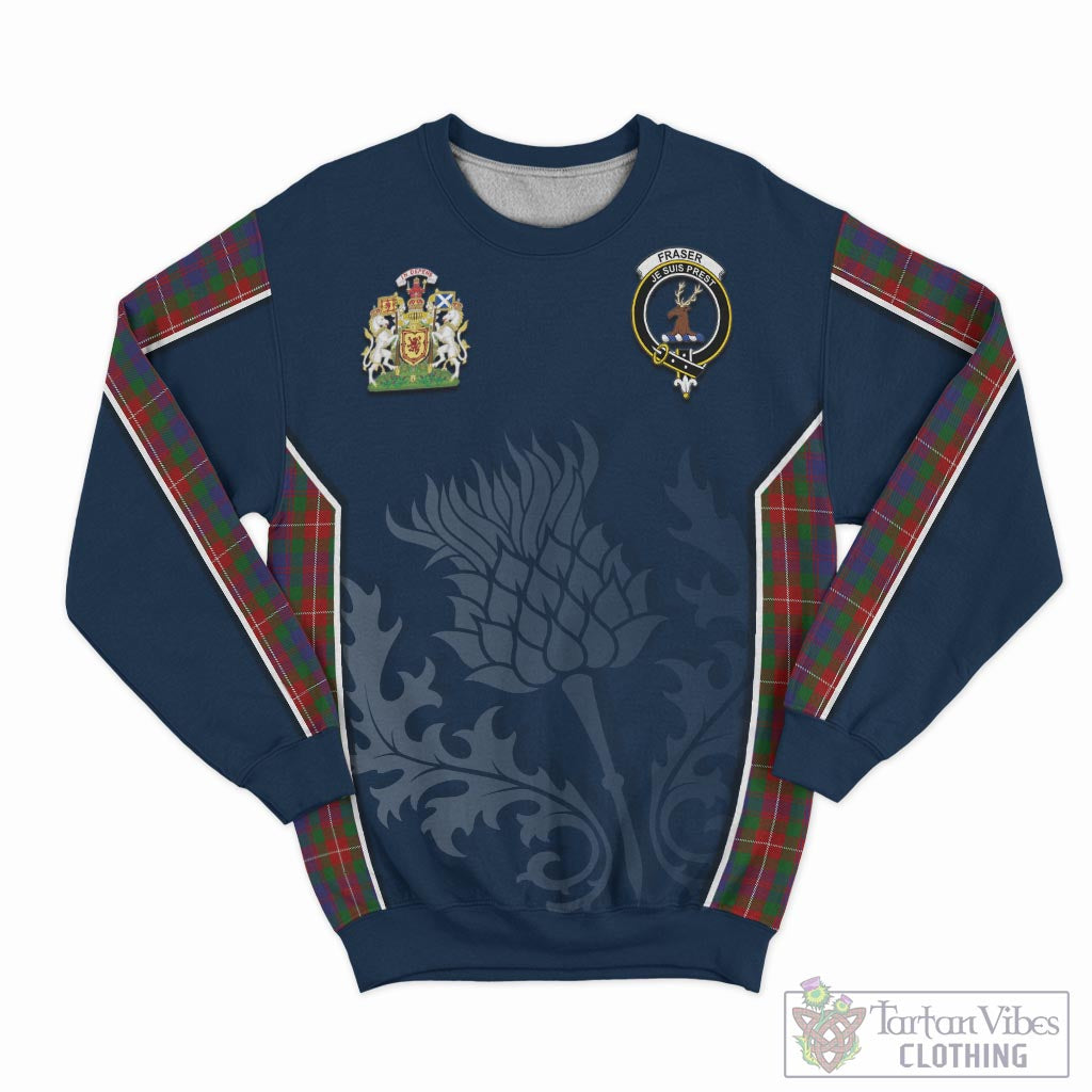 Tartan Vibes Clothing Fraser of Lovat Tartan Sweatshirt with Family Crest and Scottish Thistle Vibes Sport Style