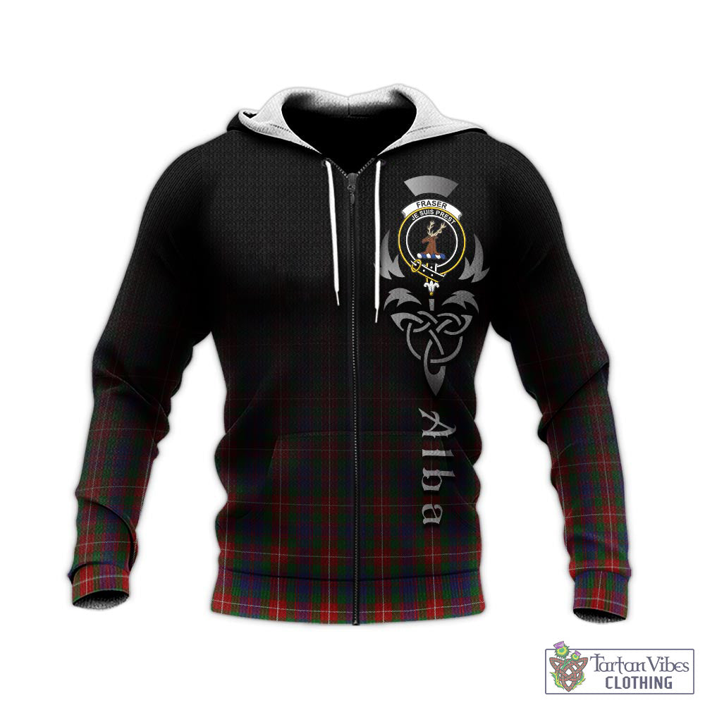 Tartan Vibes Clothing Fraser of Lovat Tartan Knitted Hoodie Featuring Alba Gu Brath Family Crest Celtic Inspired